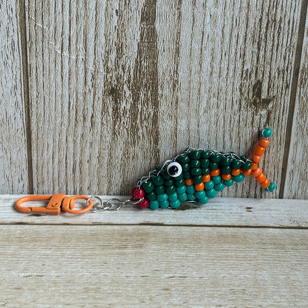 Beaded Fish Keychain - Green and Orange